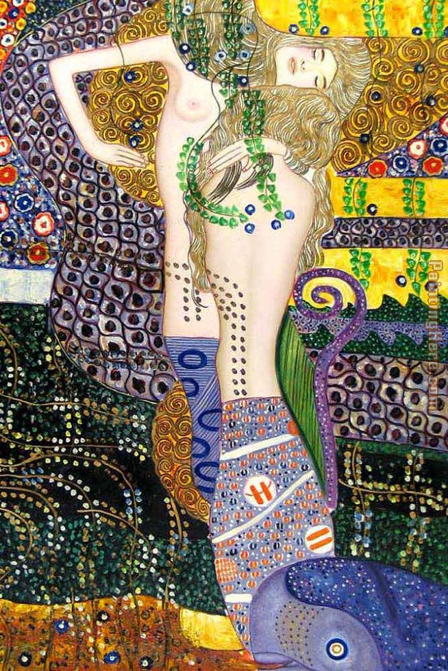 Sea Serpents painting - Gustav Klimt Sea Serpents art painting
